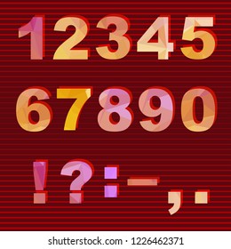 Colorful bold numbers and punctuation marks with polygonal effect. 