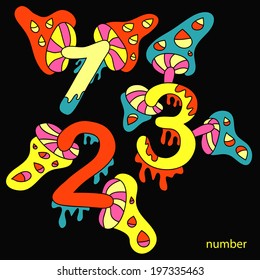 Colorful bold numbers vector set, psychedelic colors trendy style. part 3