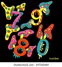 Colorful bold numbers vector set, psychedelic colors trendy style. part 1