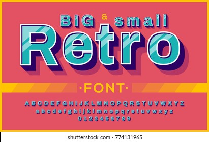 Colorful bold retro font 90's, 80's. Vector abc alphabet