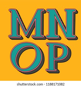 Colorful bold retro letters 90's, 80's. Vector abc alphabet