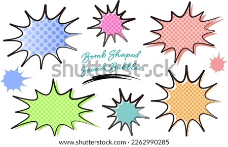 Colorful bomb frameset filled with polca dot pattern for flyers (hand-drawn brushwork with markers)