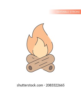 Colorful bonfire or campfire line vector icon. Camp fire outline, editable stroke.