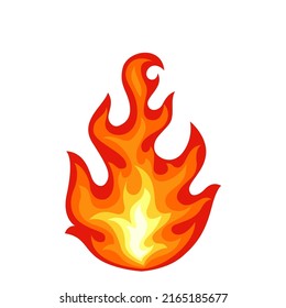 Colorful bonfire. Red, orange, yellow flat flame on white background. Isolated fire.