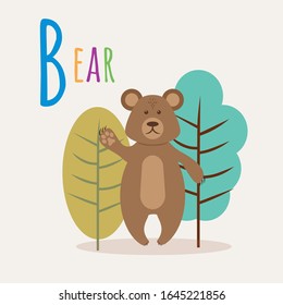 Colorful book alphabet. Book of animals. Letter B