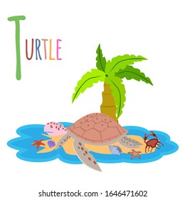 Colorful book alphabet. Book of animals. Letter T