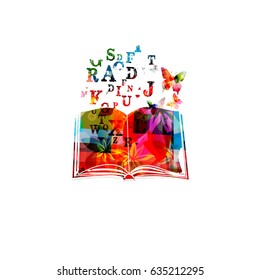 Colorful book with alphabet letters vector illustration. Design for education and literature