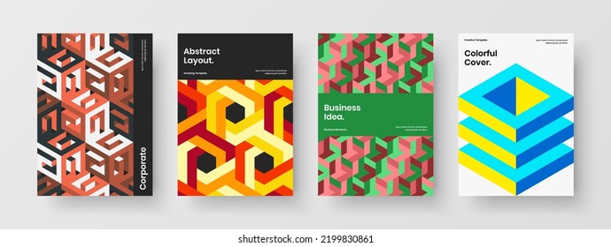 Colorful book cover A4 design vector template composition. Creative mosaic tiles leaflet layout collection.