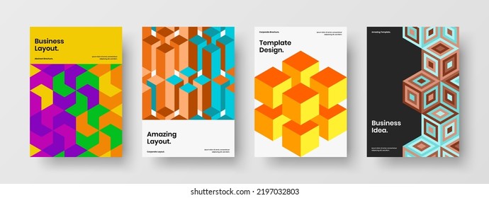 Colorful book cover A4 vector design template composition. Bright geometric shapes flyer concept collection.