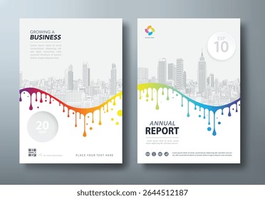 Colorful book cover, annual reports, and flyer templates, with Minimalist and elegant city skyline line art. layout in A4 size.