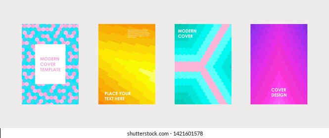 Colorful book cover design. Poster, corporate business annual report, brochure, magazine, flyer mockup. Pink, blue, orange a4 template. Halftone gradients. Modern geometric pattern. Vector. 