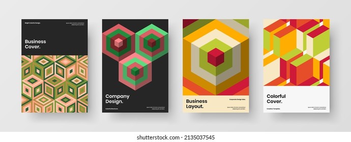 Colorful book cover design vector illustration set. Simple mosaic pattern front page concept collection.