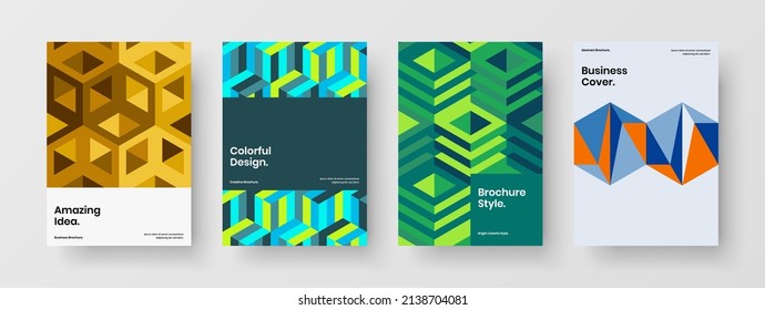 Colorful book cover design vector illustration bundle. Premium geometric tiles company brochure concept collection.