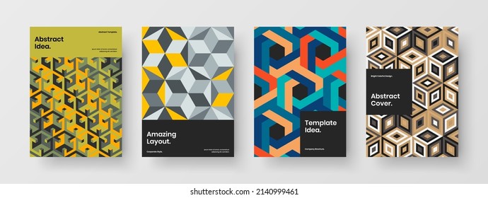 Colorful book cover design vector concept composition. Unique mosaic pattern company brochure illustration collection.