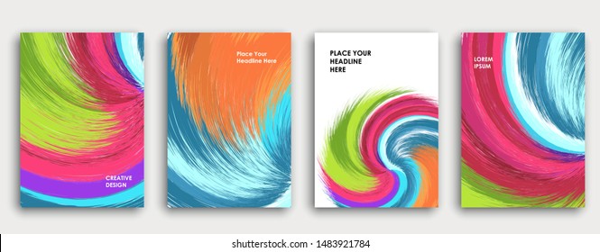 Colorful book cover page design. Abstract background. Paint explosion. Poster, corporate business annual report, a4 brochure, creative magazine mockup. Bright brush strokes. Multi-colored vector.