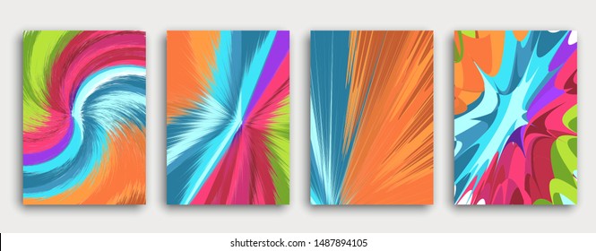 Colorful book cover page design. Abstract background. Paint explosion. Poster, corporate business annual report, a4 brochure, creative magazine mockup. Bright brush strokes. Multi-colored vector.