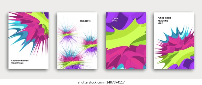 Colorful book cover page design. Abstract background. Paint explosion. Poster, corporate business annual report, a4 brochure, creative magazine mockup. Bright brush strokes. Multi-colored vector.