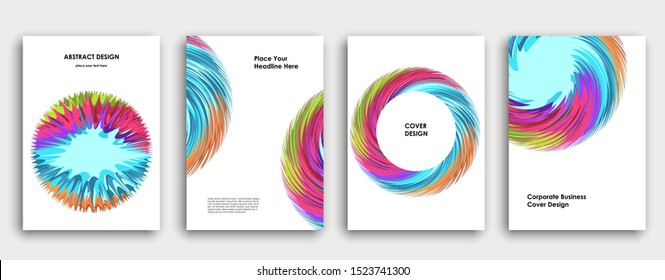 Colorful book cover page design. Abstract background. Paint explosion. Poster, corporate business annual report, a4 brochure, creative magazine mockup. Bright brush strokes. Multi-colored vector.