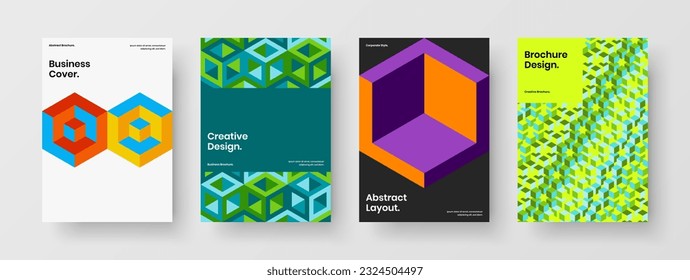 Colorful book cover vector design template bundle. Fresh geometric pattern corporate identity layout collection.