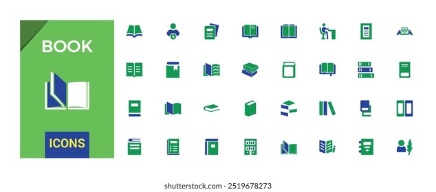 Coleção de ícones de livro colorido. Relacionado com biblioteca, e-book e muito mais. Conjunto de ícones preenchidos por cor, conjunto de ícones de glifo para Web e interface do usuário. Ícone sólido definido. Ilustração vetorial.