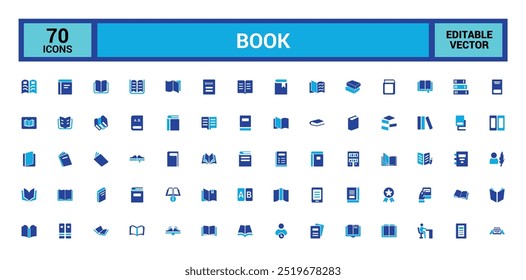 Coleção de ícones de livro colorido. Relacionado com biblioteca, e-book e muito mais. Conjunto de ícones preenchidos por cor, conjunto de ícones de glifo para Web e interface do usuário. Ícone sólido definido. Ilustração vetorial.