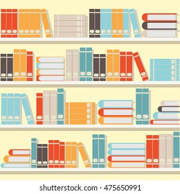 Colorful book on shelves,library or book store flat design vector illustration.