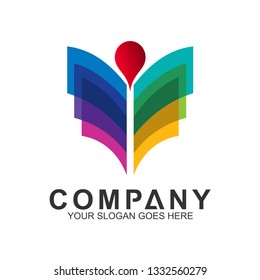colorful book with pointer, education logo template