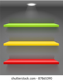 Colorful book shelves on dark wall
