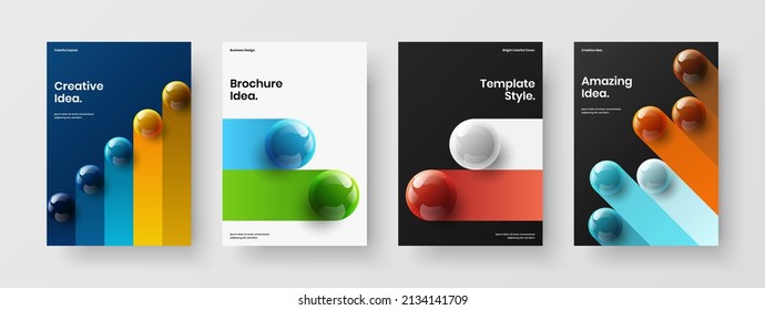 Colorful booklet A4 design vector layout composition. Trendy 3D spheres company cover template collection.