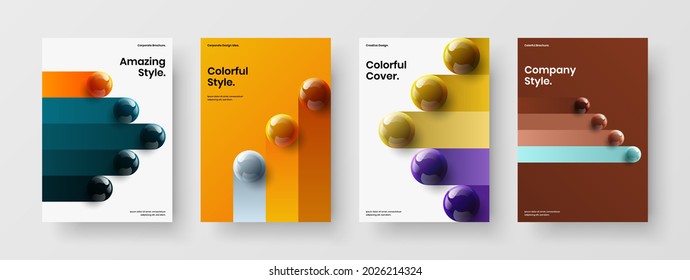Colorful booklet A4 vector design layout bundle. Original 3D spheres banner illustration composition.