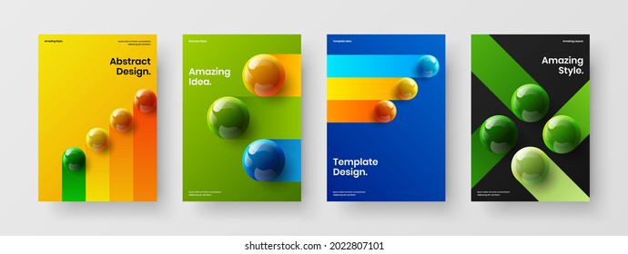Conjunto de plantillas vectoriales de diseño de folletos coloridos. Composición de la cubierta del catálogo de esferas realistas multicolores.