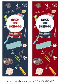 colorful bookmarks back to school vector illustration school items stationery bookmarks for books and notebooks with drawings