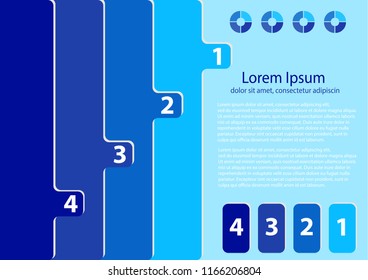 Colorful bookmarks, symbols and text fields. Concept menu with 4 options. Bright color pattern of infographic design.