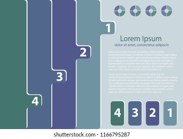 Colorful bookmarks, symbols and text fields. Concept menu with 4 options. Bright color pattern of infographic design.