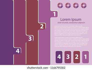 Colorful bookmarks, symbols and text fields. Concept menu with 4 options. Bright color pattern of infographic design.