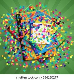 Colorful books with confetti, vector