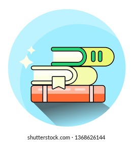 Colorful books icon. Vector modern flat kawaii illustration isolated on white background. Symbol of reading, knowledge and education.