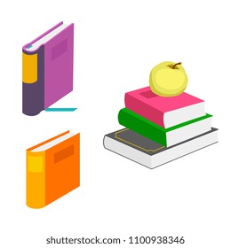 Colorful books icons set, vector illustration. Learn and study. With opened book object, closed book. Education and knowledge.