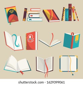 Colorful books icons set, vector illustration