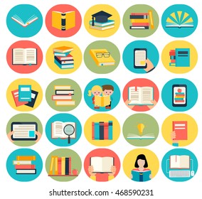 Colorful books icons, signs and symbols set, vector illustration