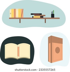 Colorful books on bookshelf illustration