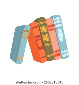Pilha de livros coloridos. Livros de texto fechados em capas duras. Ilustração de vetor de desenhos animados planos isolada sobre fundo branco