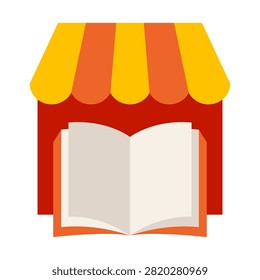 Colorful bookstore storefront icon featuring an open book symbol