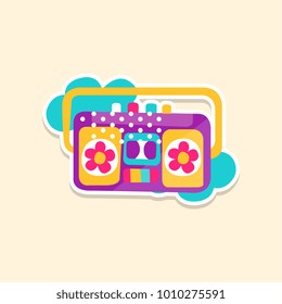 Colorful boom box or radio cassette tape player, cute sticker in bright colors, fashion patch vector illustration, cartoon style