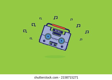 Colorful boombox cassette music retro vintage vector design. Flat vintage colorful tape recorder for audio cassettes.