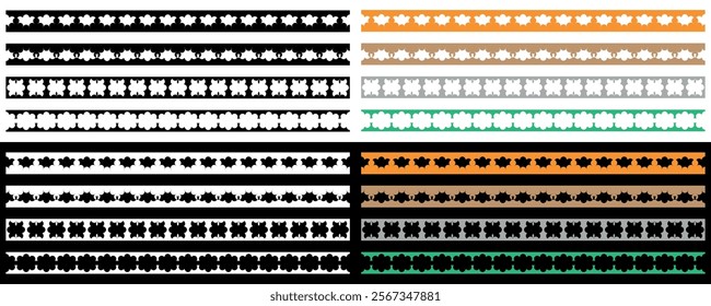 Colorful Border Patterns Symmetry and Style. Vector Illustration scalloped Isolated on black and white background.