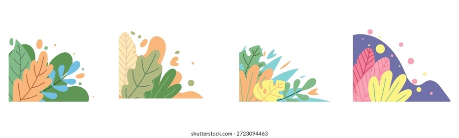 Colorful Botanical Corner Elements with Abstract Leaves