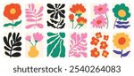Colorful Botanical doodle background art vector set. Flower and leaves abstract shape doodle art design, plant, floral, leaf for print, wallpaper, clipart, wall art for home decoration.