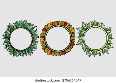 Colorful Botanical Leaf Circle Frame Set