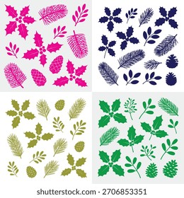 Conjunto de Vector de impresión de hoja botánica colorida - Colección de siluetas de Naturaleza decorativa